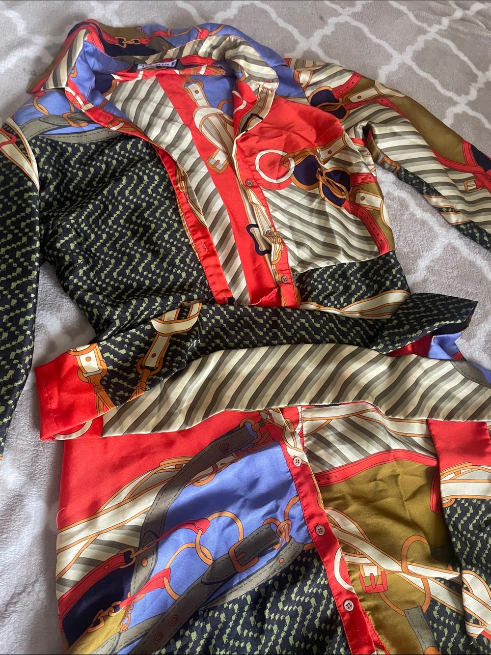 Zara Multi-Color Equestrian Print Button-Down Dress